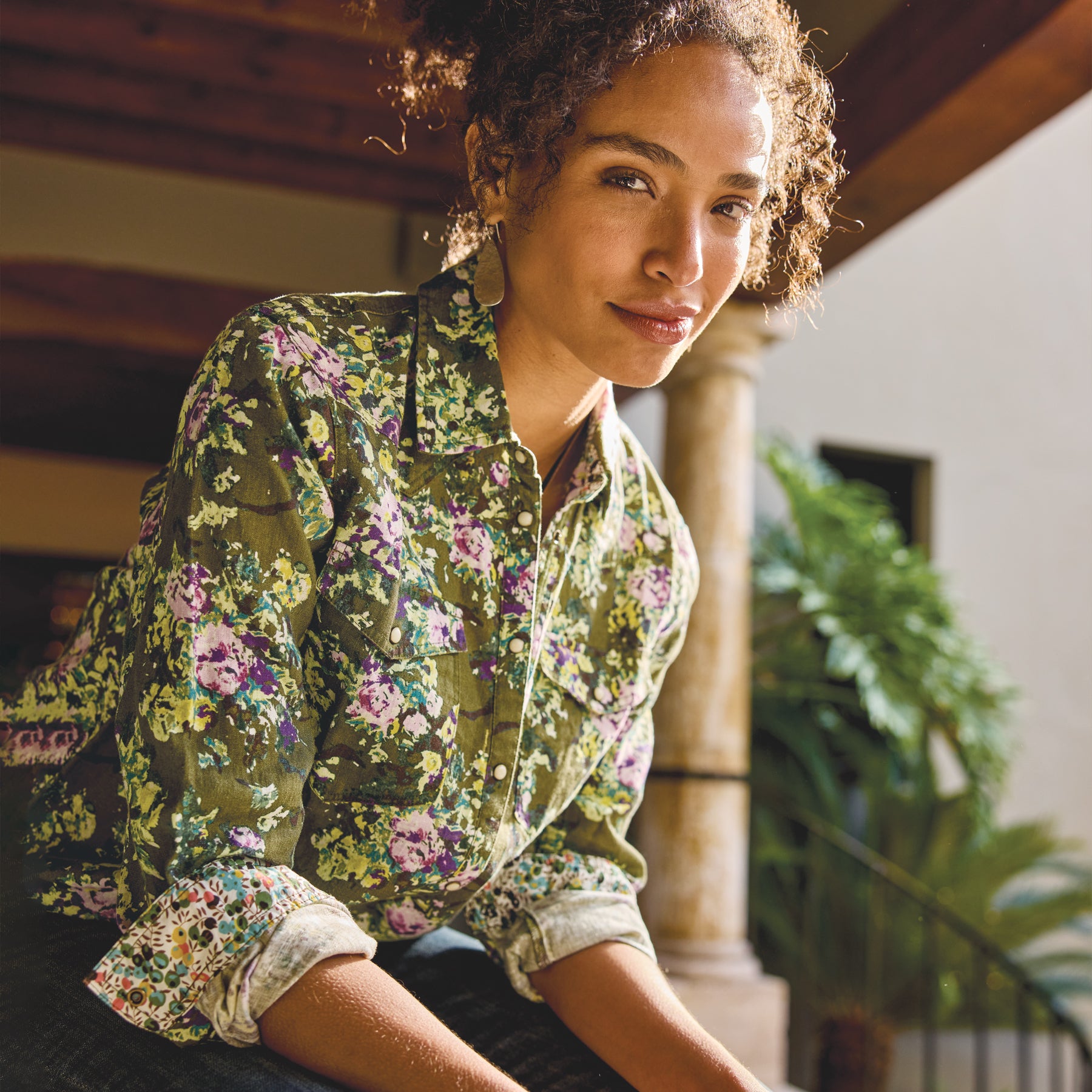 sundance-Willow Linen Floral Shirt, Petite-Sundance Outlet