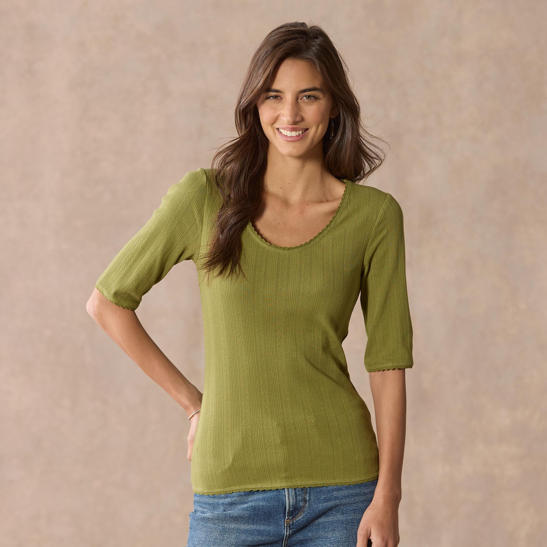 sundance-Perfect Pointelle 1/2 Sleeve Tee-Sundance Outlet