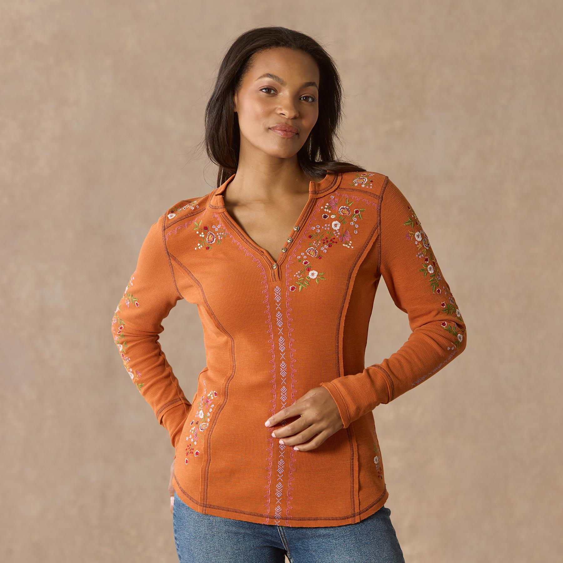 sundance-Fayette Floral Henley, Petite-Sundance Outlet
