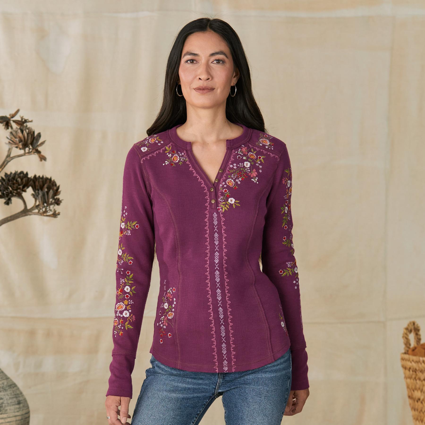 sundance-Fayette Floral Henley, Petite-Sundance Outlet