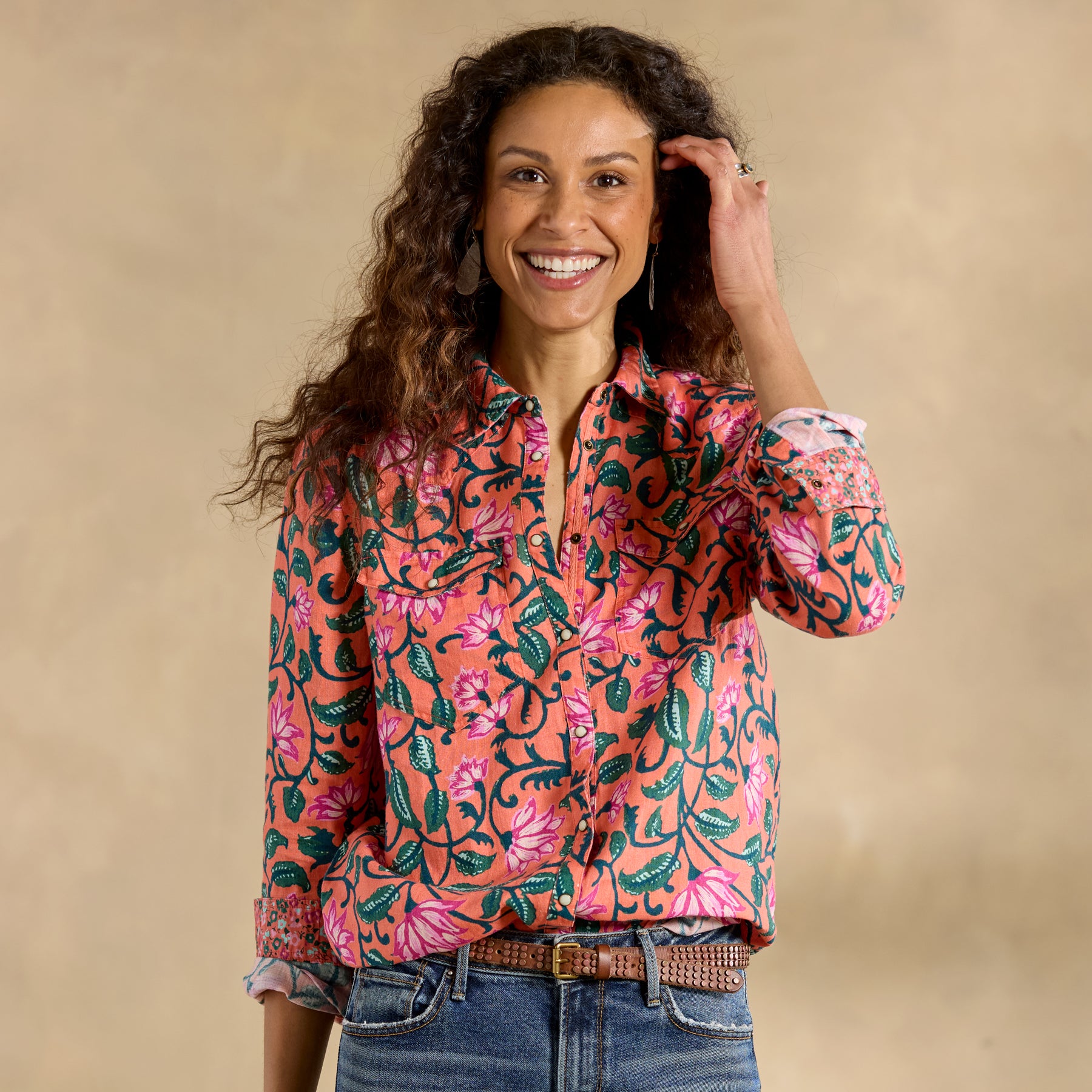 sundance-Willow Linen Floral Shirt, Petite-Sundance Outlet