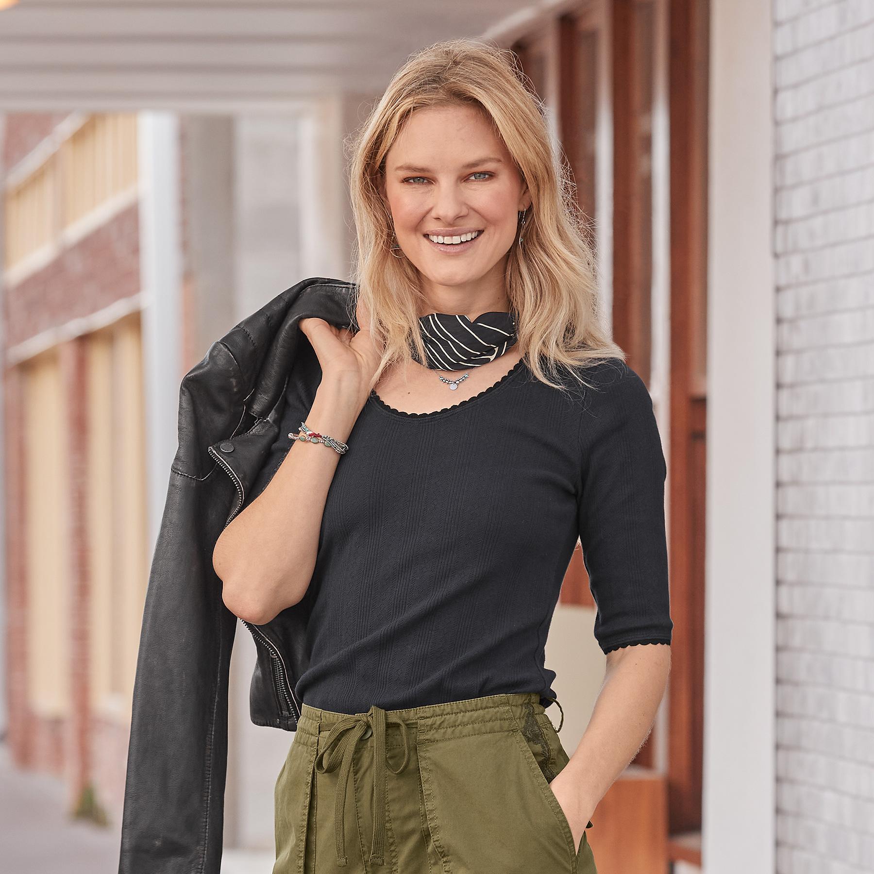 sundance-Perfect Pointelle 1/2 Sleeve Tee, Petite-Sundance Outlet