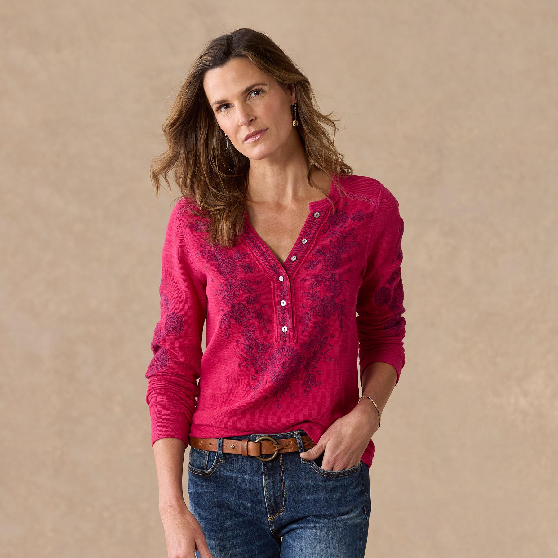 sundance-Artisan Floral Henley, Petite-Sundance Outlet