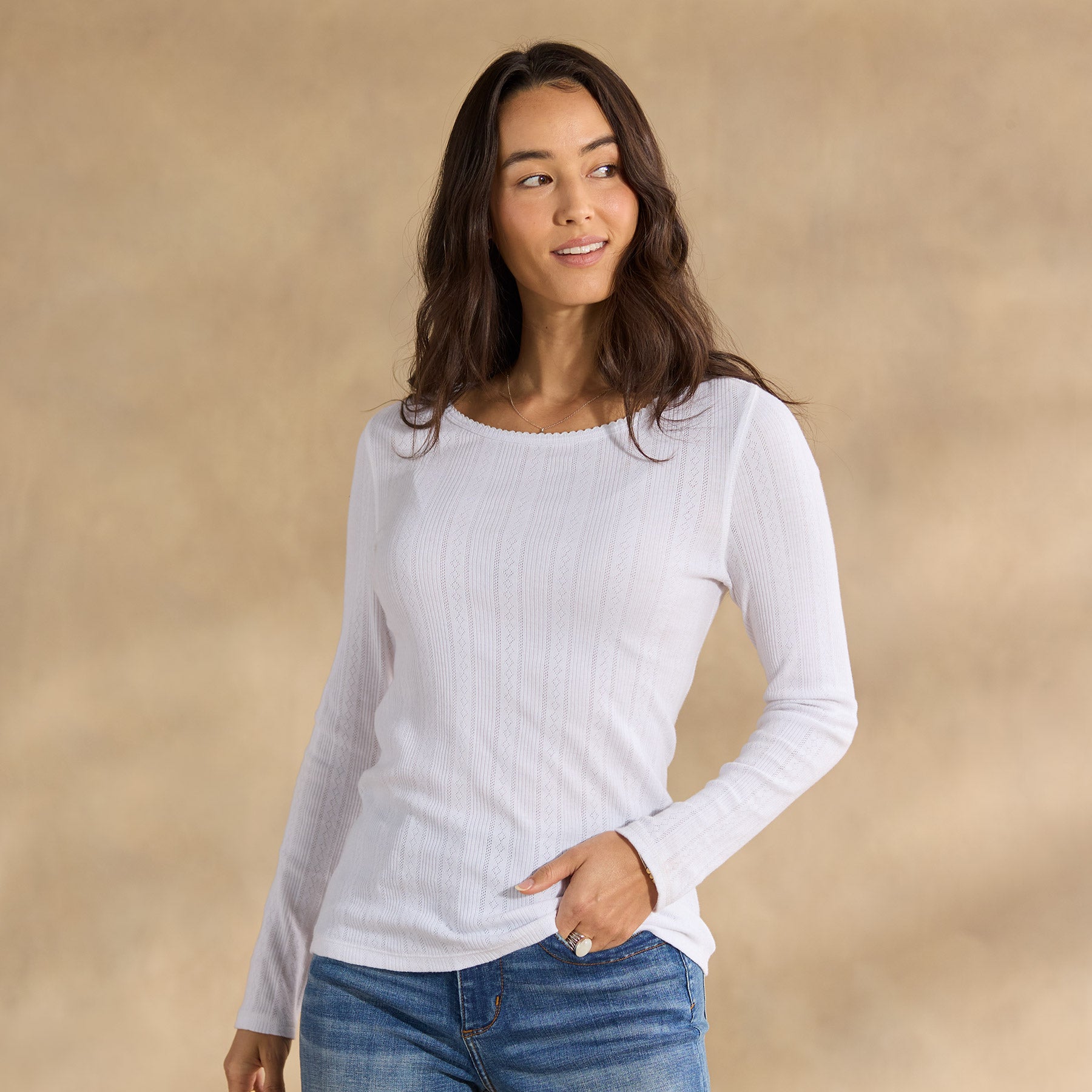 sundance-Perfect Pointelle Crewneck, Petite-Sundance Outlet