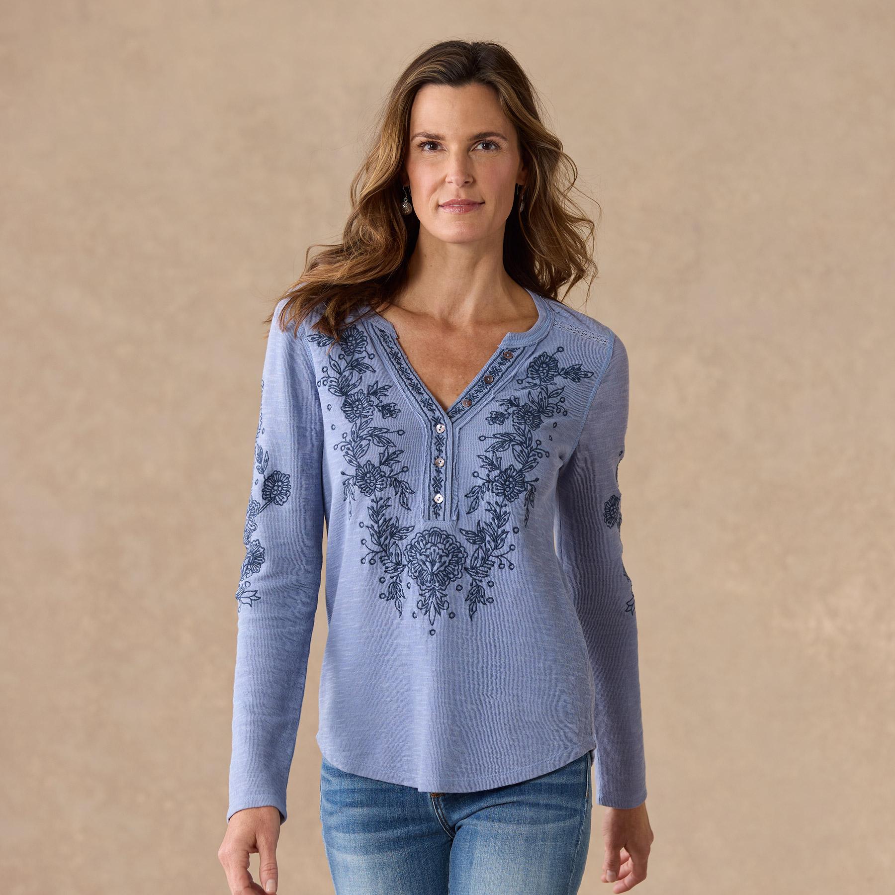 sundance-Artisan Floral Henley, Petite-Sundance Outlet
