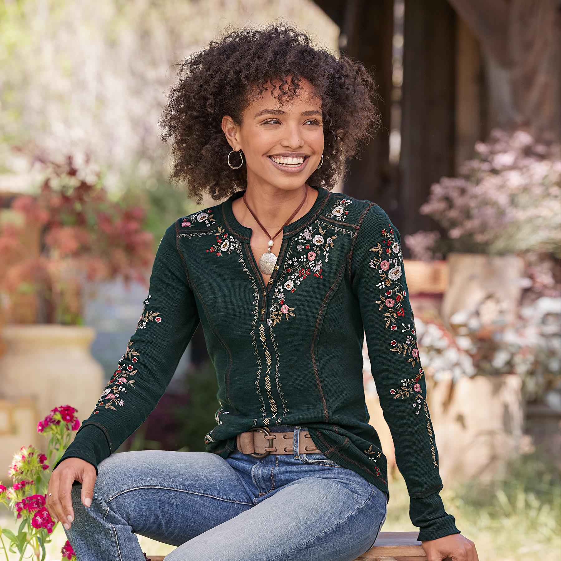 sundance-Fayette Floral Henley-Sundance Outlet