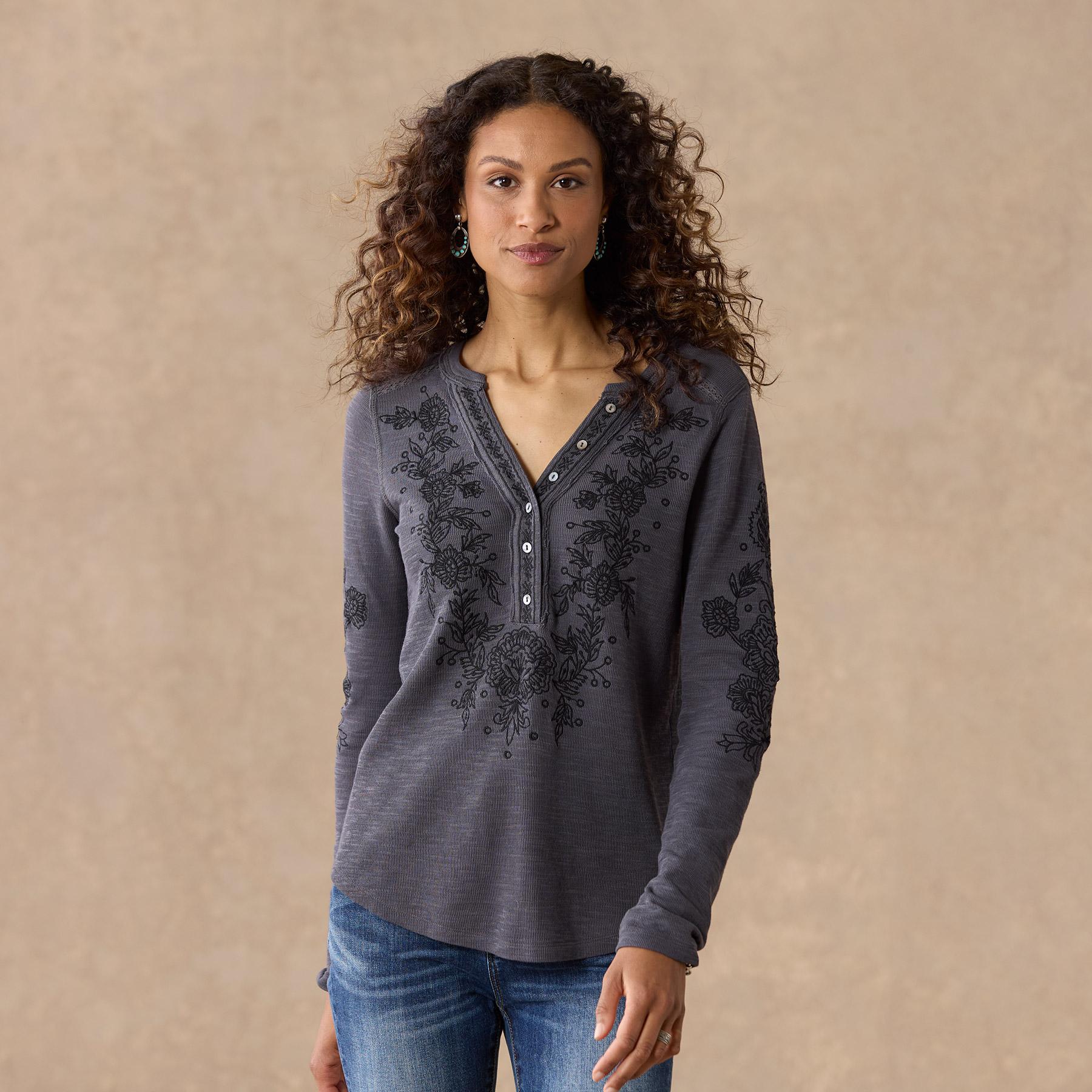 sundance-Artisan Floral Henley, Petite-Sundance Outlet