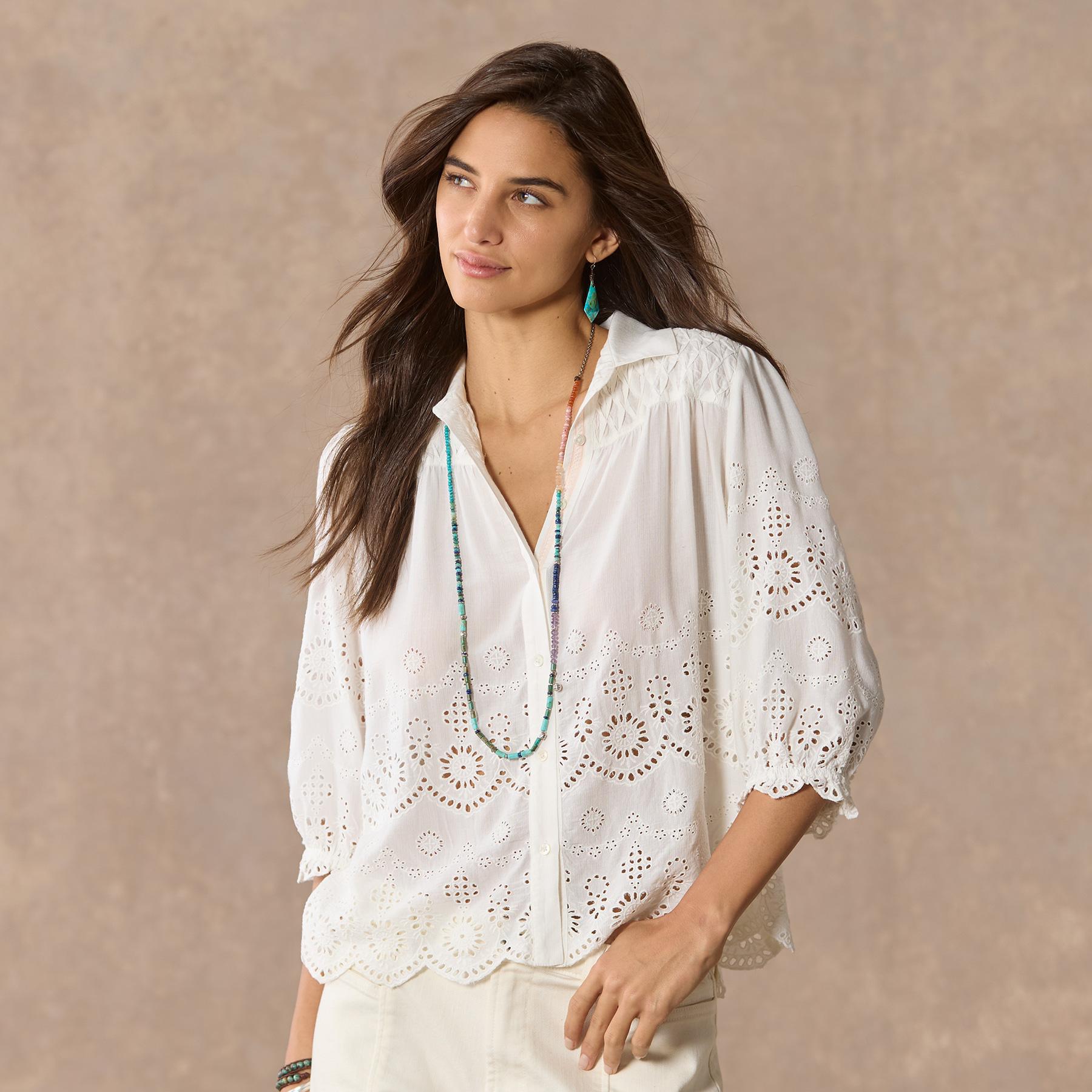 sundance-Arabella Eyelet Shirt, Petite-Sundance Outlet