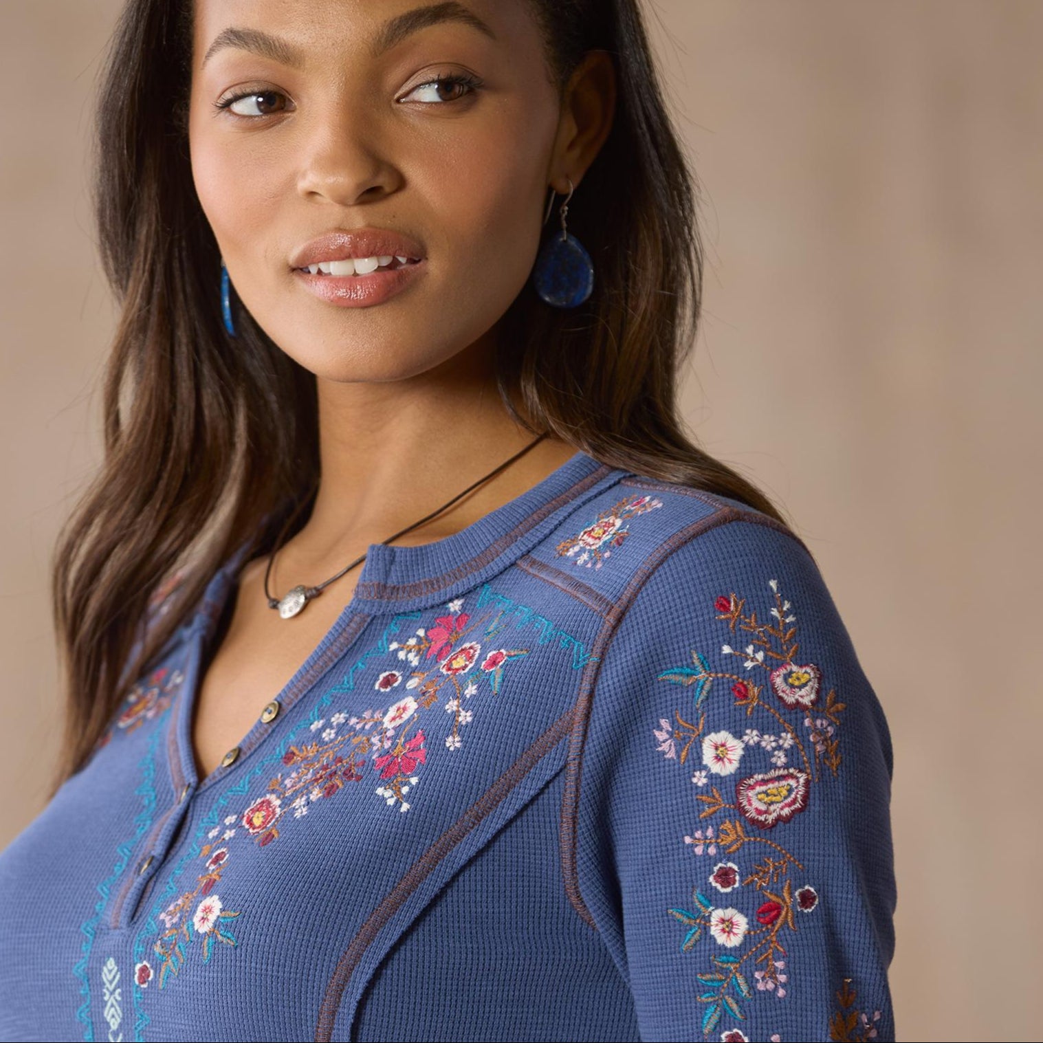 sundance-Fayette Floral Henley, Petite-Sundance Outlet