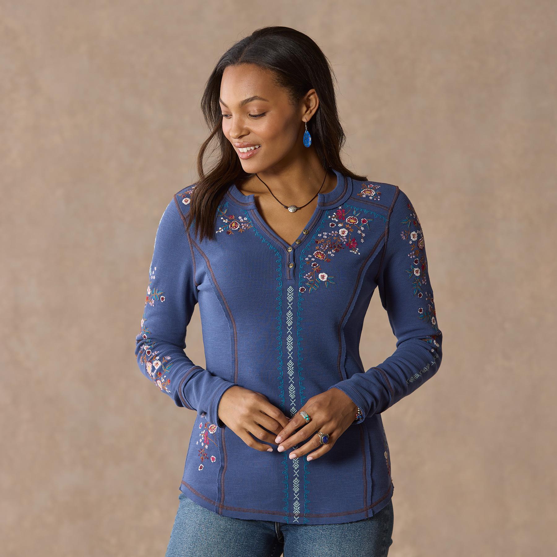 sundance-Fayette Floral Henley, Petite-Sundance Outlet