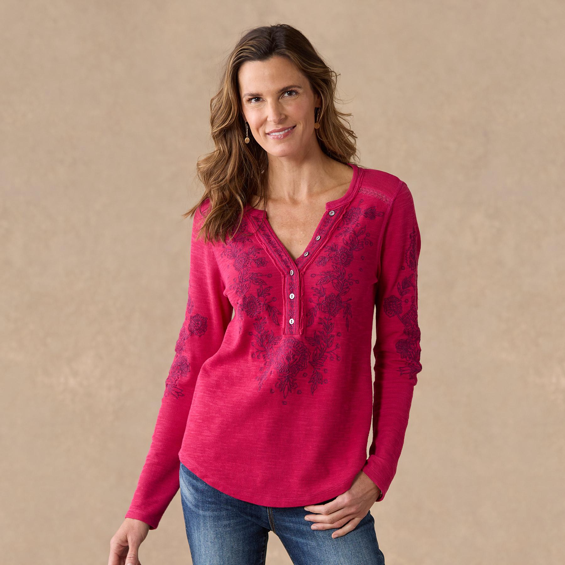 sundance-Artisan Floral Henley, Petite-Sundance Outlet