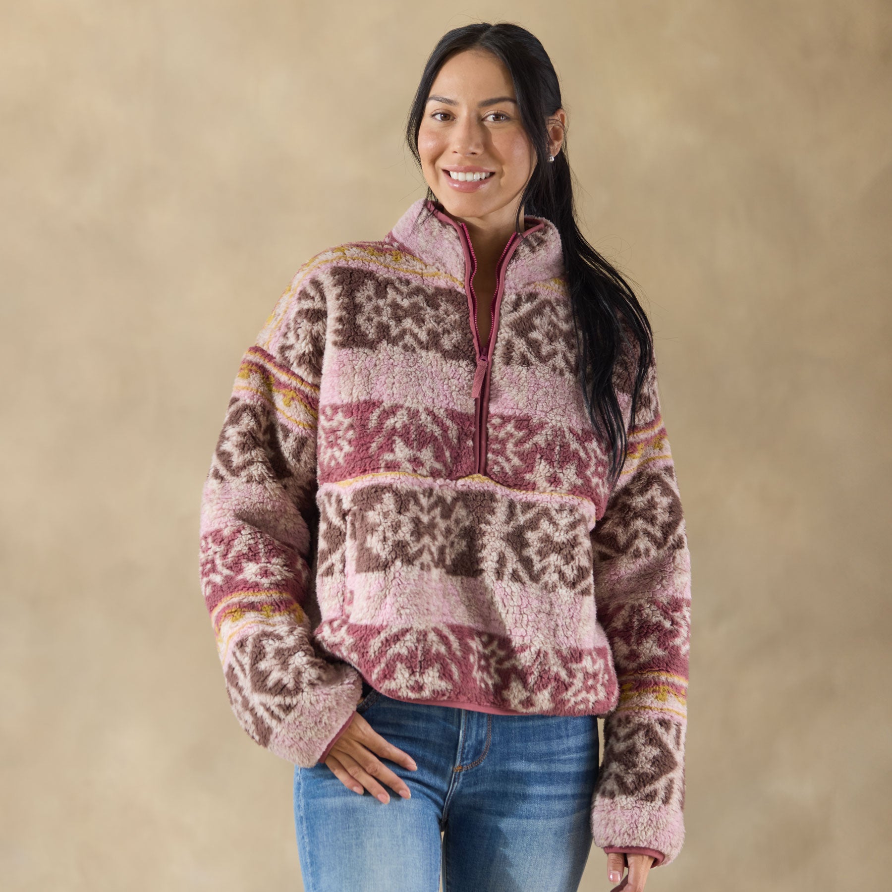 sundance-Printed Heidi Sherpa Pullover, Petite-Sundance Outlet