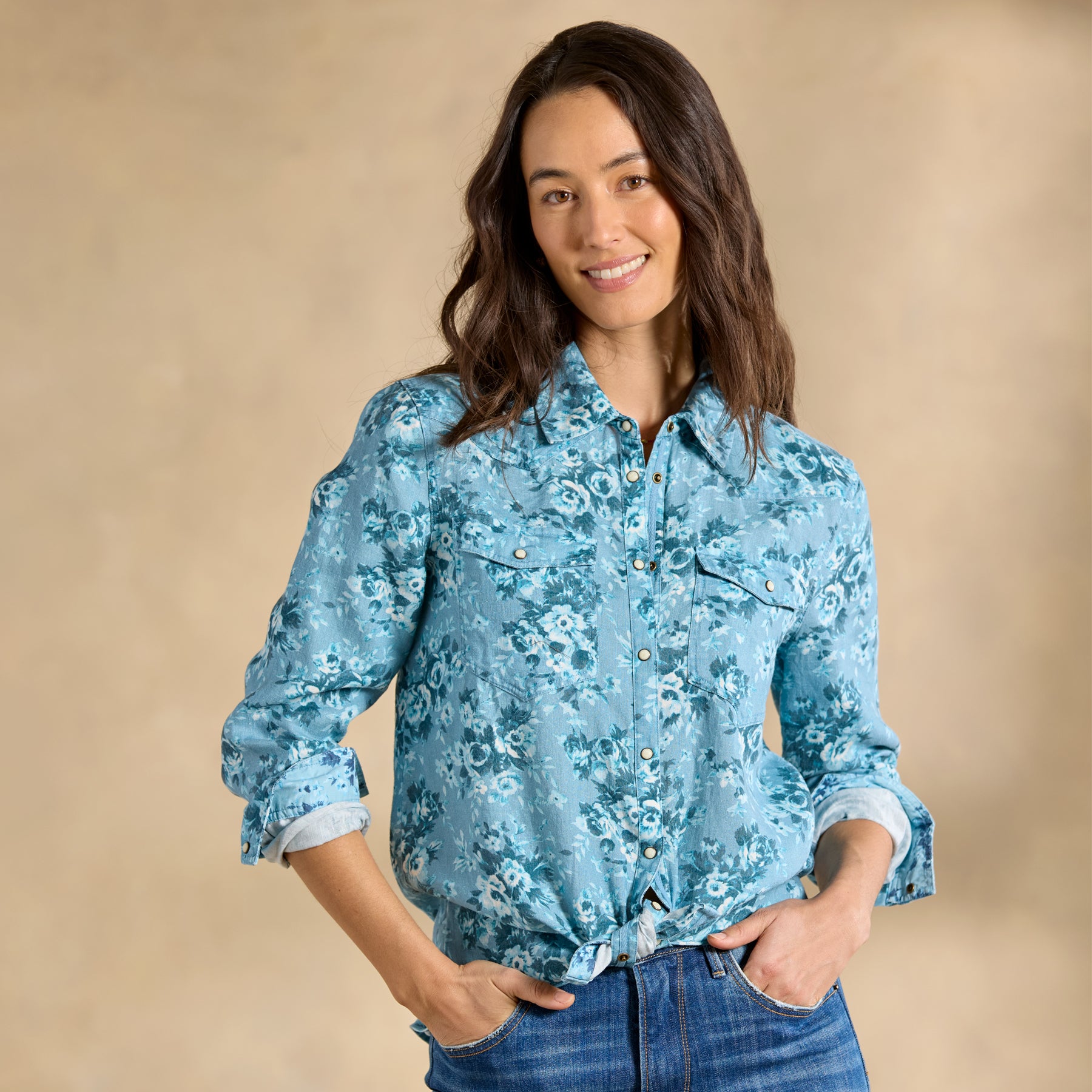sundance-Willow Linen Floral Shirt, Petite-Sundance Outlet