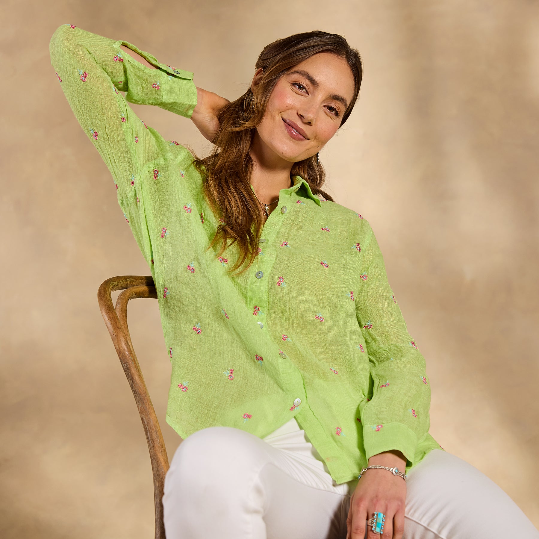 sundance-Breezy Blossoms Linen Shirt-Sundance Outlet