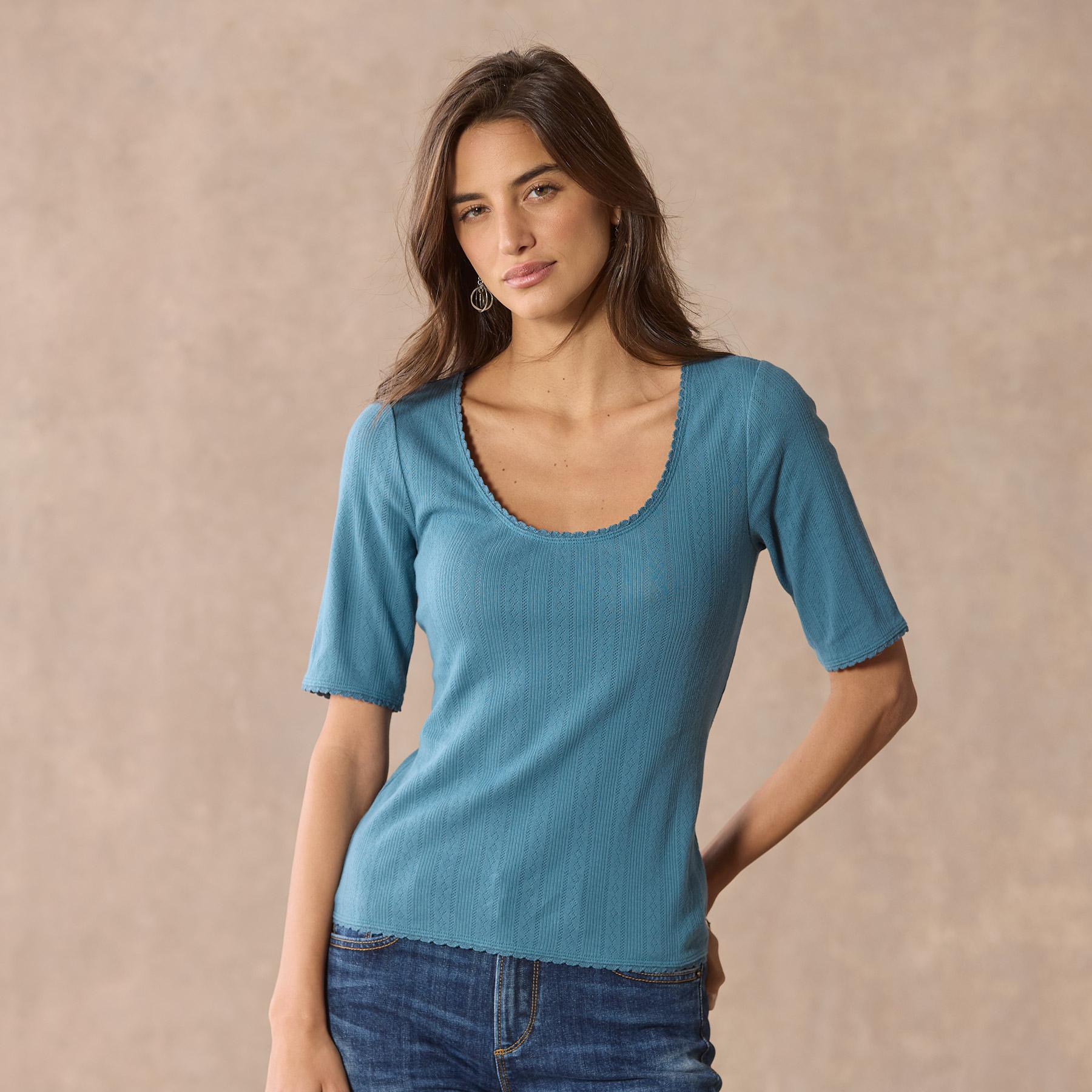 sundance-Perfect Pointelle 1/2 Sleeve Tee, Petite-Sundance Outlet