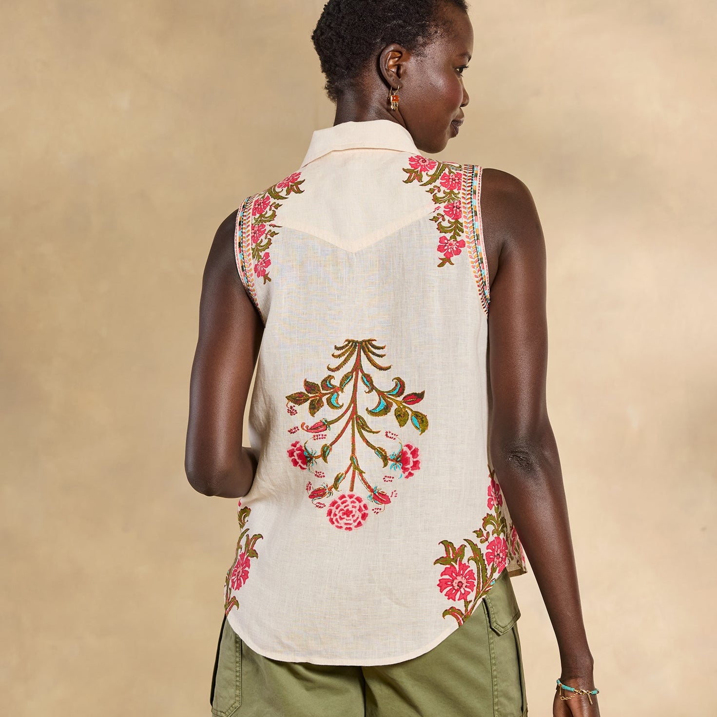 sundance-Willow Linen Floral Sleeveless Top-Sundance Outlet