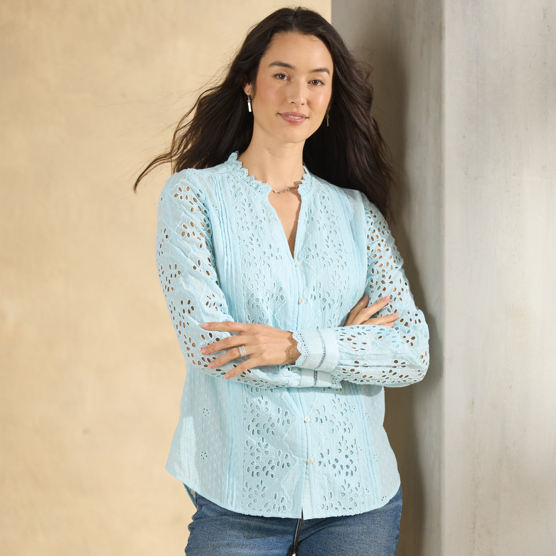 sundance-Valeria Eyelet Shirt, Petite-Sundance Outlet