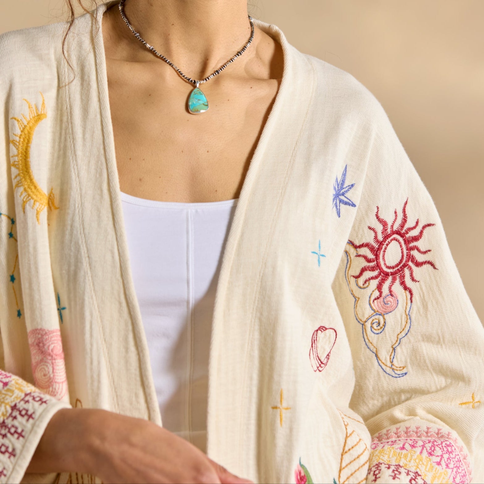 sundance-Saguaro Embroidered Kimono-Sundance Outlet