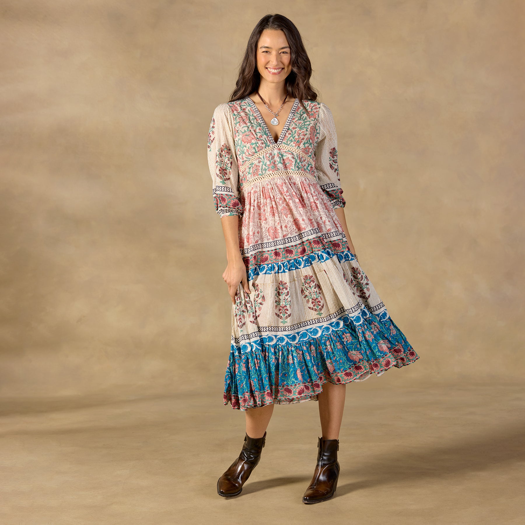 sundance-Peacock Flare Midi Dress-Sundance Outlet