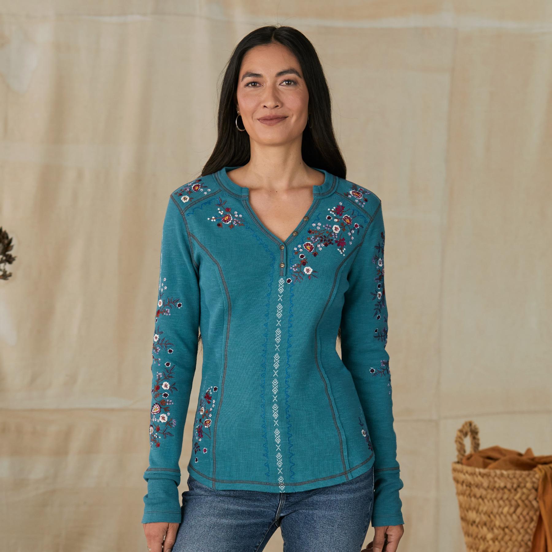 sundance-Fayette Floral Henley, Petite-Sundance Outlet