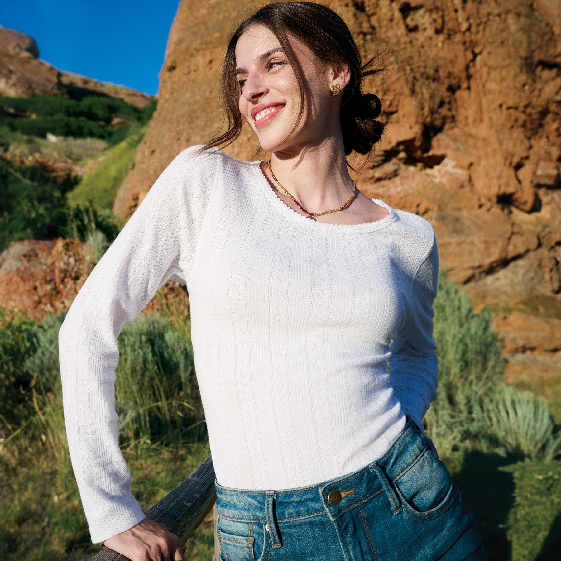 sundance-Perfect Pointelle Crewneck, Petite-Sundance Outlet