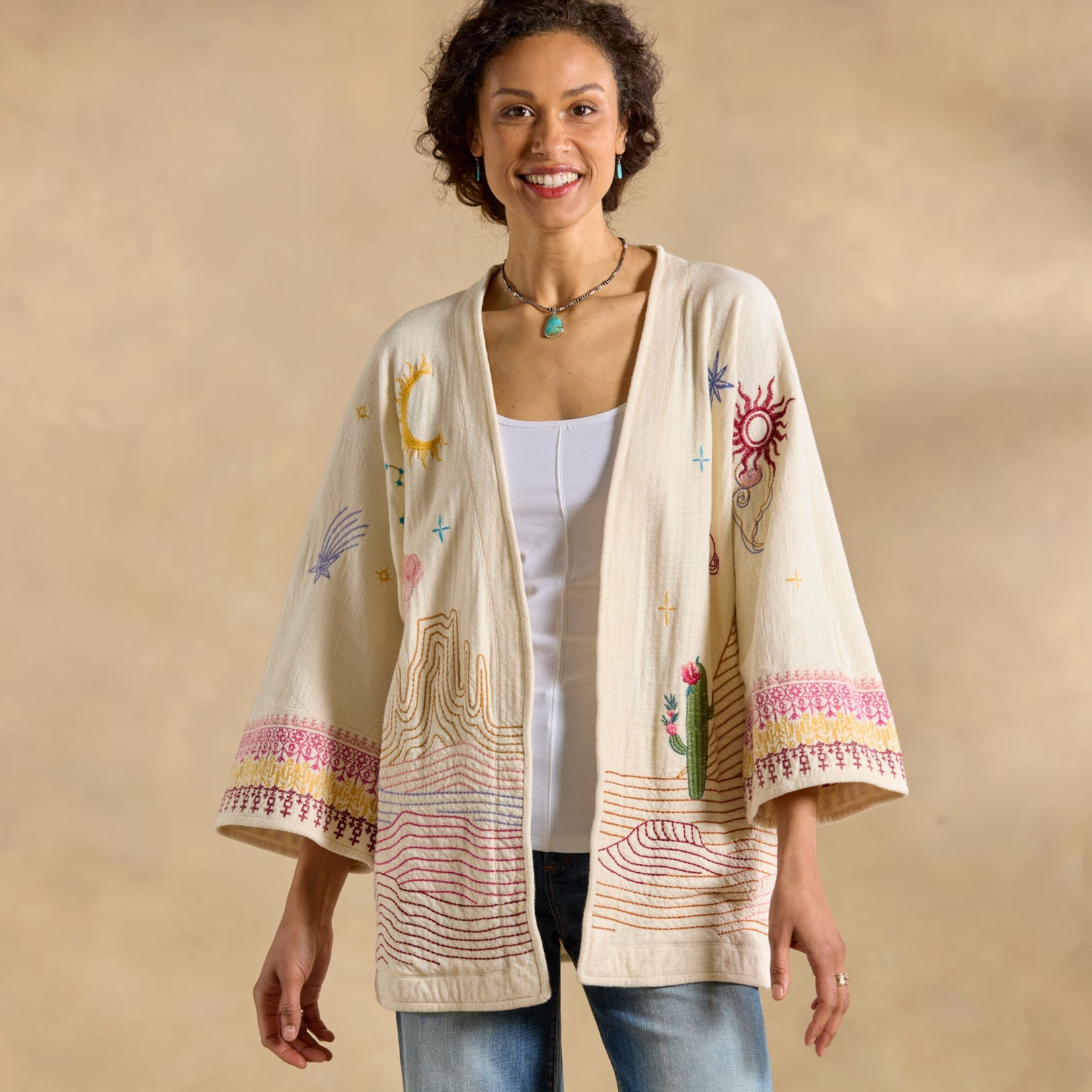 sundance-Saguaro Embroidered Kimono-Sundance Outlet