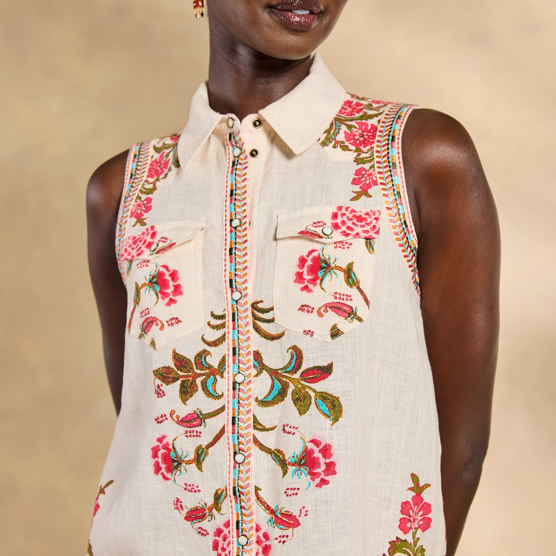 sundance-Willow Linen Floral Sleeveless Top-Sundance Outlet