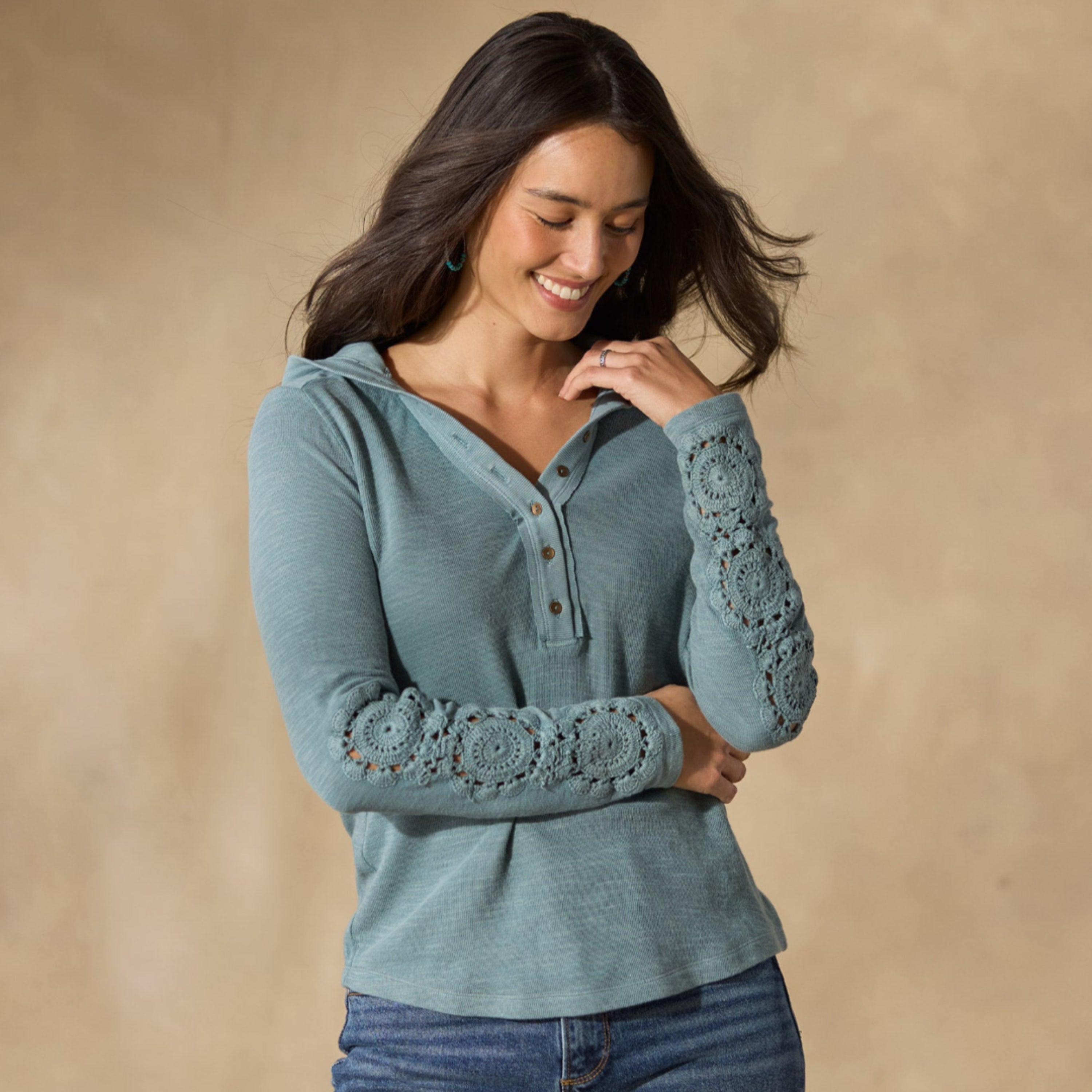 sundance-Caitlin Crochet Hoodie-Sundance Outlet