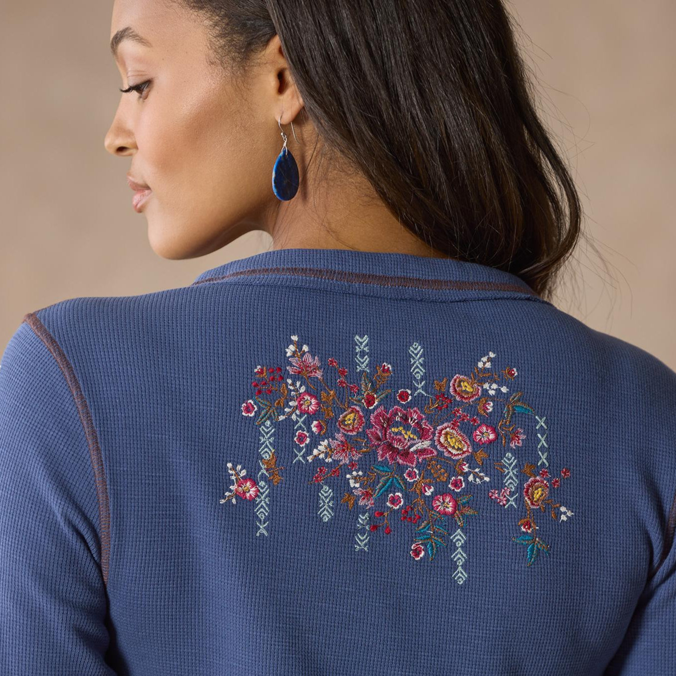 sundance-Fayette Floral Henley, Petite-Sundance Outlet