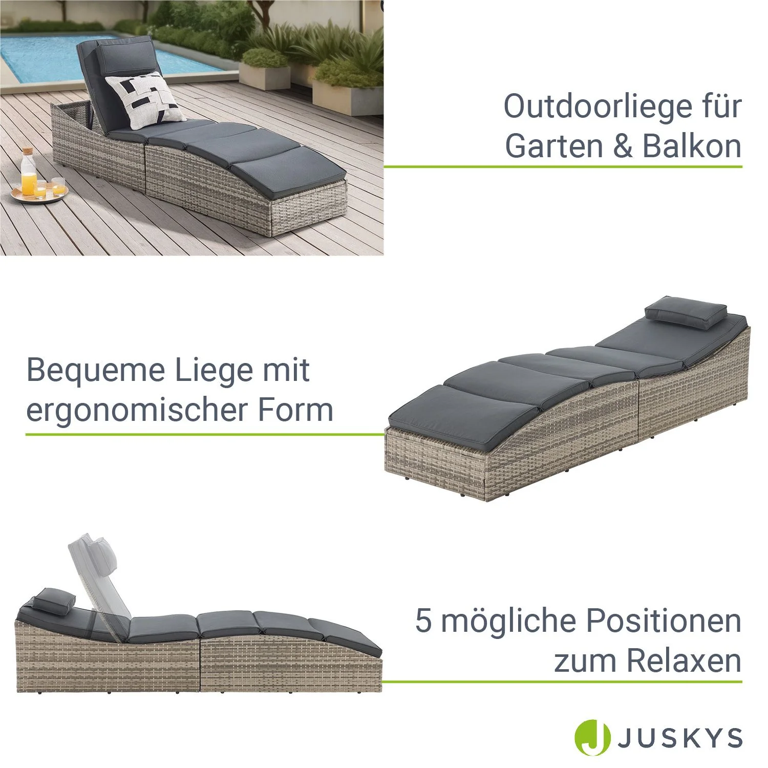 Lamia 2025 – Klappbare Polyrattan Sonnenliege für Garten, Terrasse & Balkon