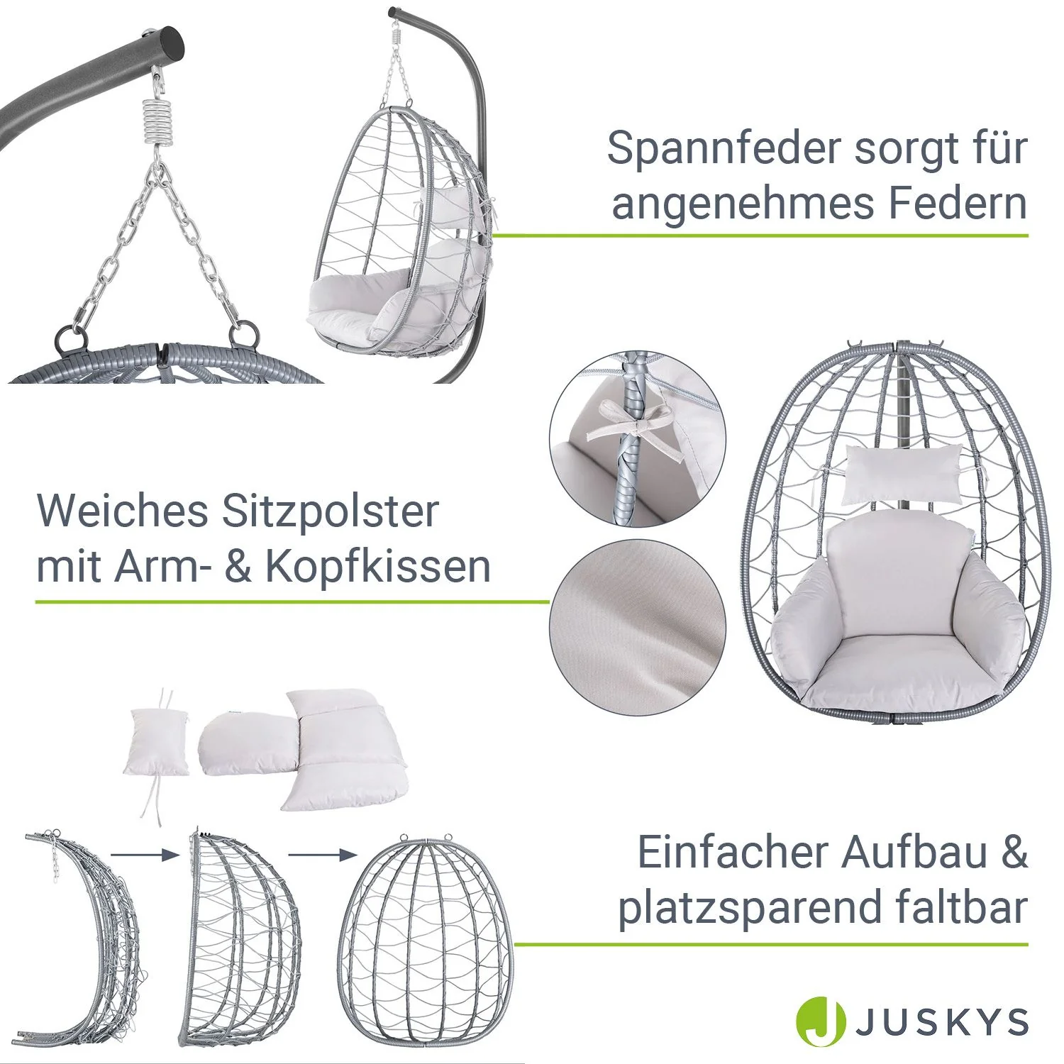 Aria Hängesessel mit Gestell – Lounge-Stil, Rattan, Ergonomisch, Höhenverstellbar