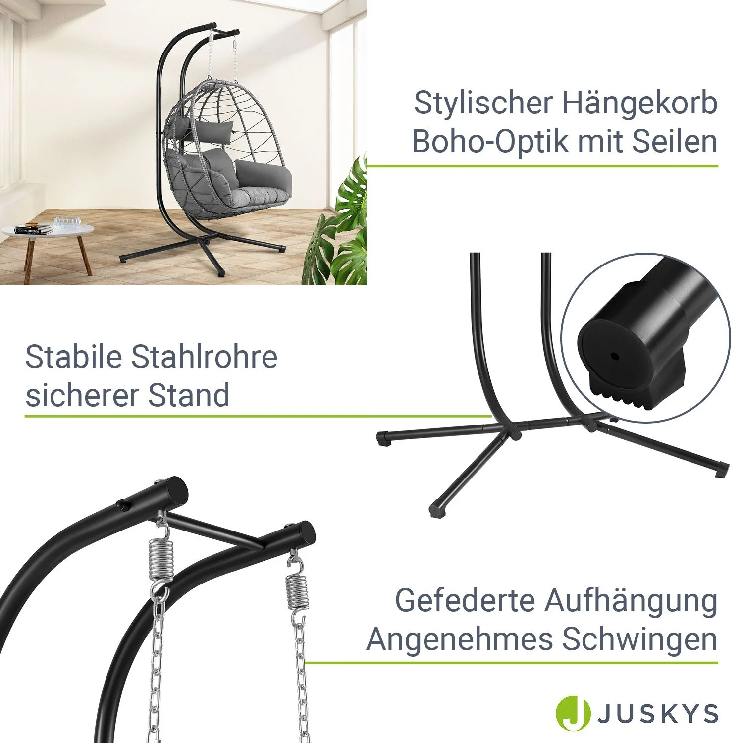 Doppel-Hängesessel AriaXXL aus Polyrattan – Grau