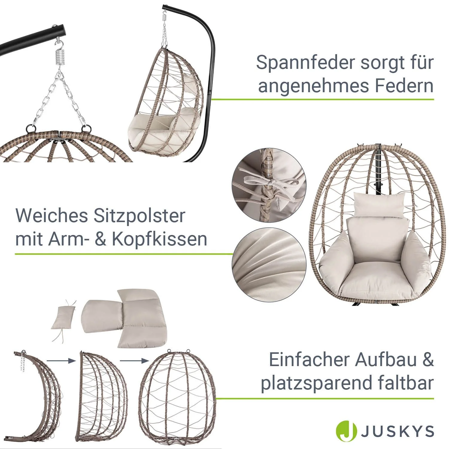 Aria Hängesessel mit Gestell – Lounge-Stil, Rattan, Ergonomisch, Höhenverstellbar