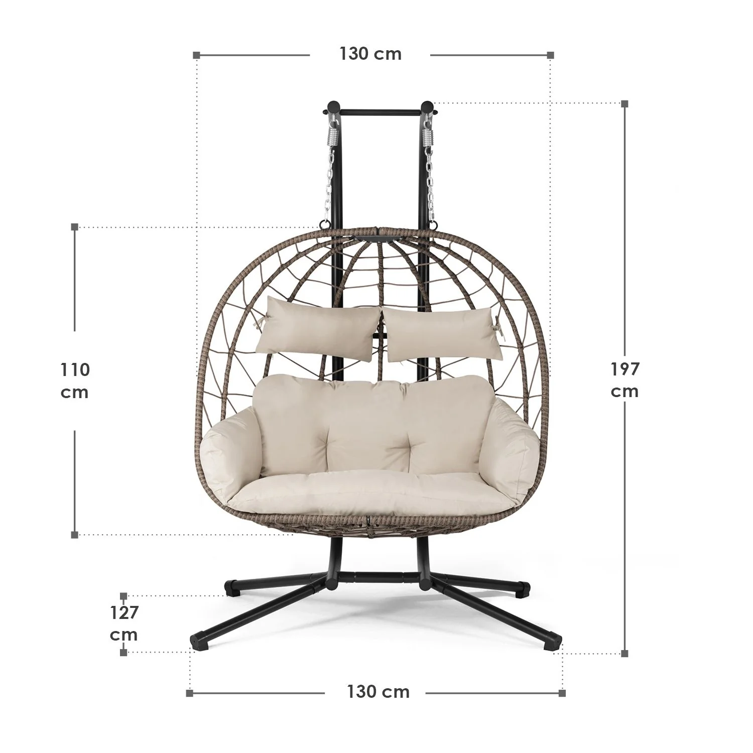 Doppel-Hängesessel AriaXXL aus Polyrattan – Grau