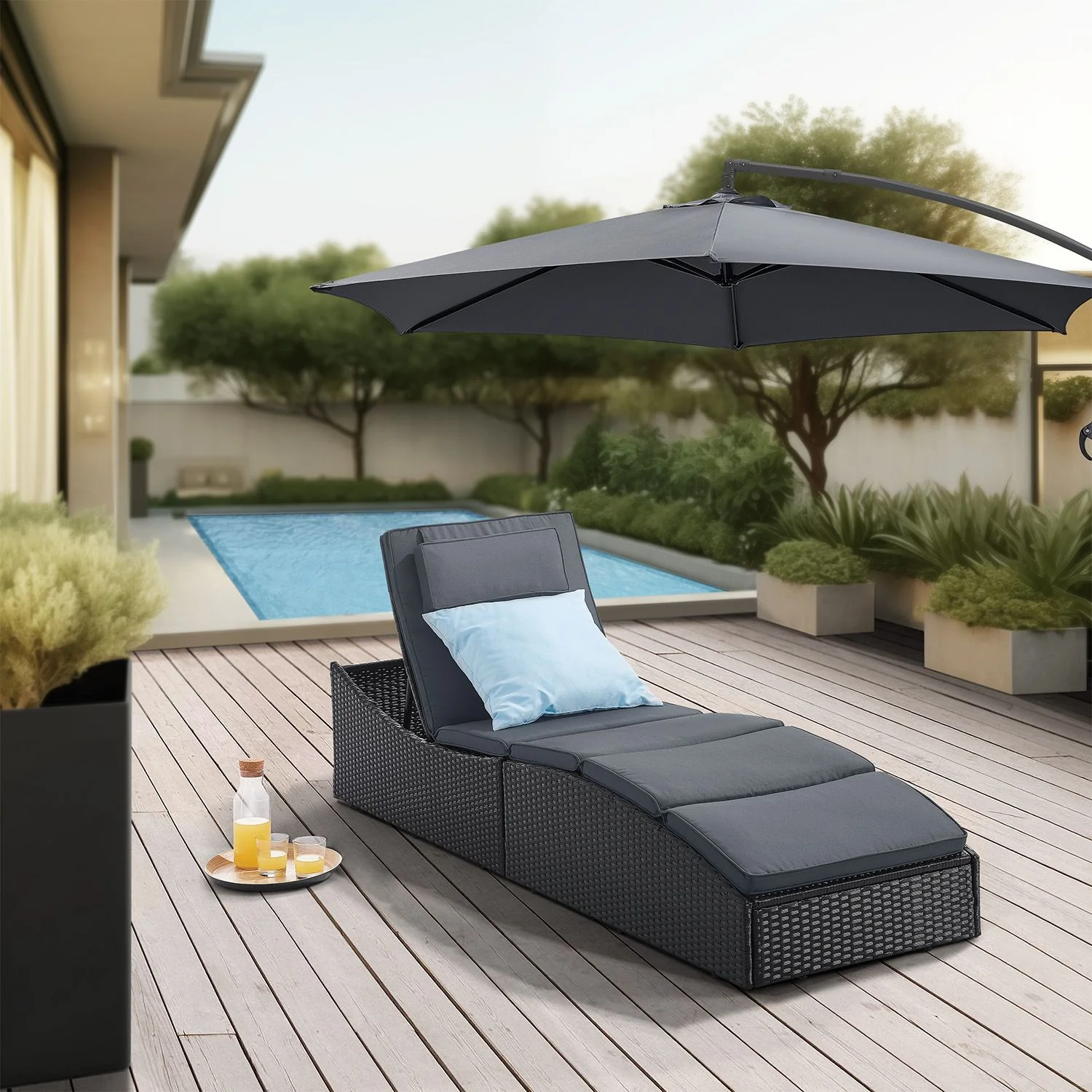 Lamia 2025 – Klappbare Polyrattan Sonnenliege für Garten, Terrasse & Balkon