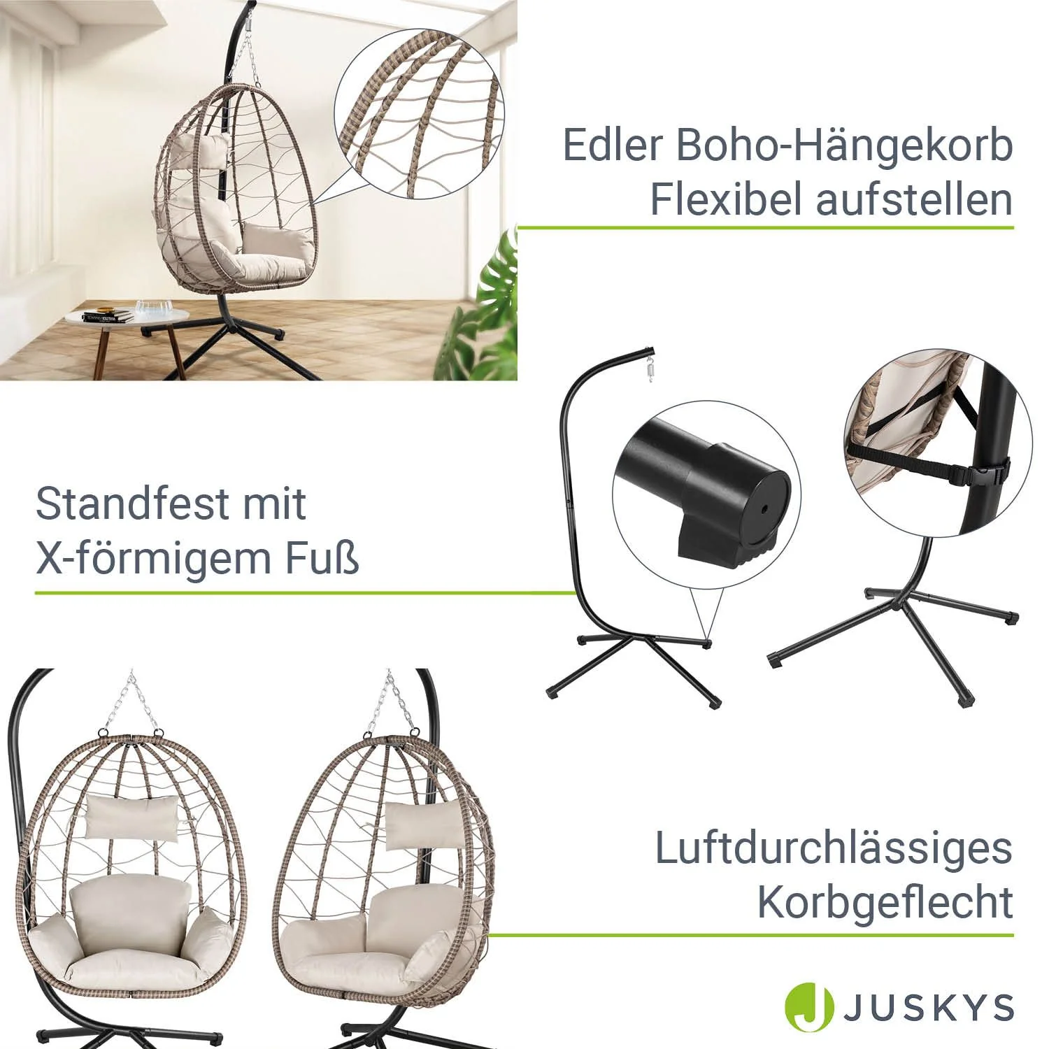 Aria Hängesessel mit Gestell – Lounge-Stil, Rattan, Ergonomisch, Höhenverstellbar