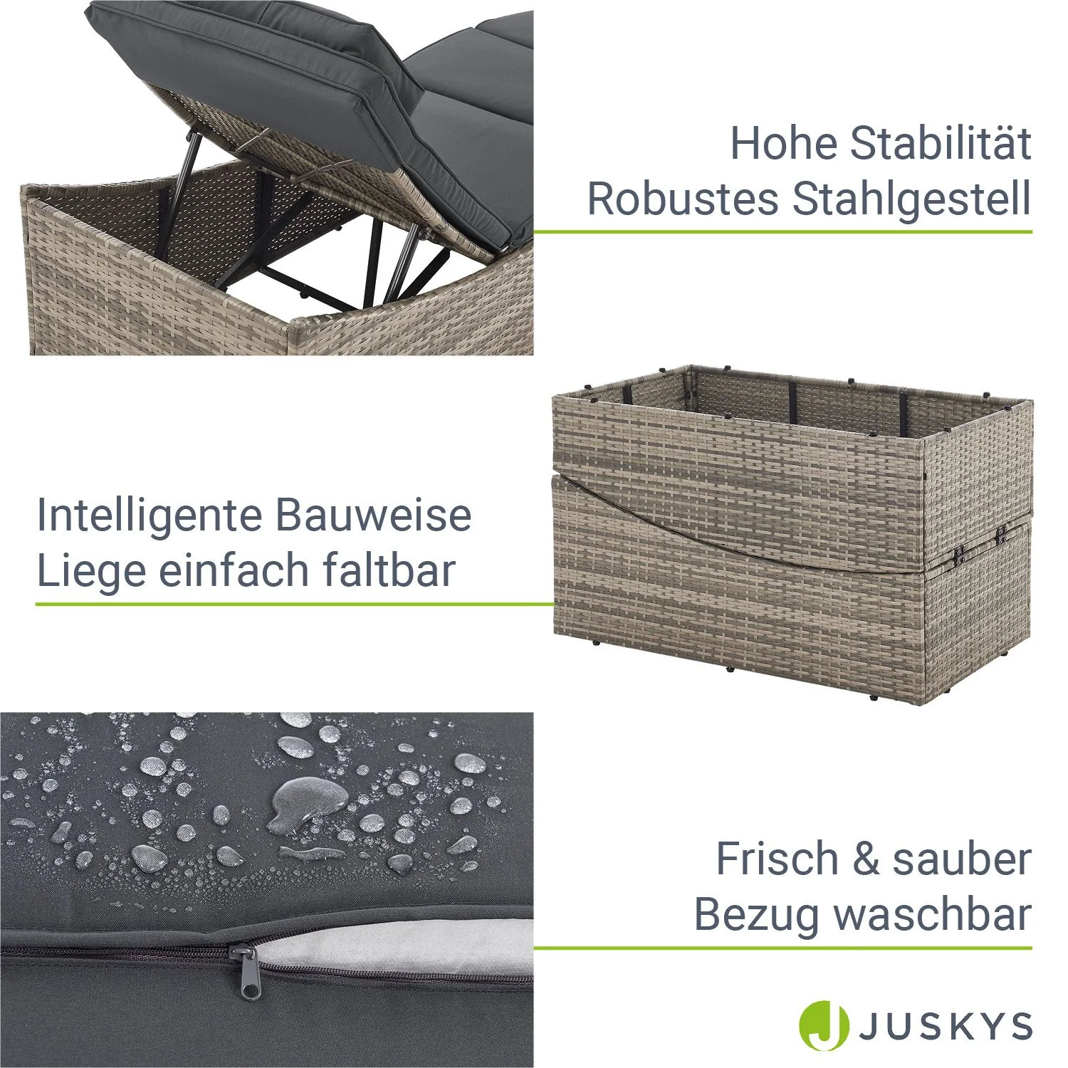 Lamia 2025 – Klappbare Polyrattan Sonnenliege für Garten, Terrasse & Balkon