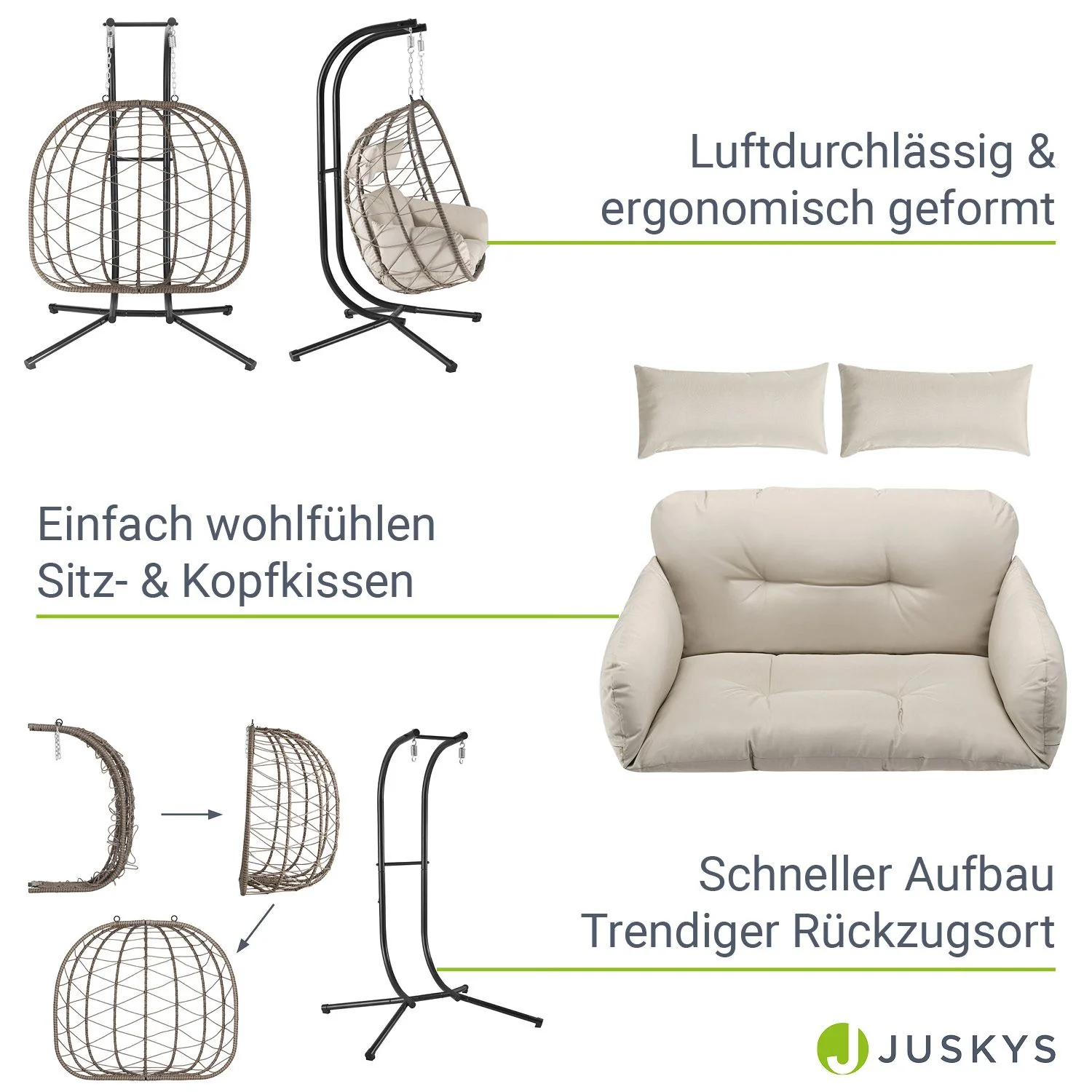 Doppel-Hängesessel AriaXXL aus Polyrattan – Grau