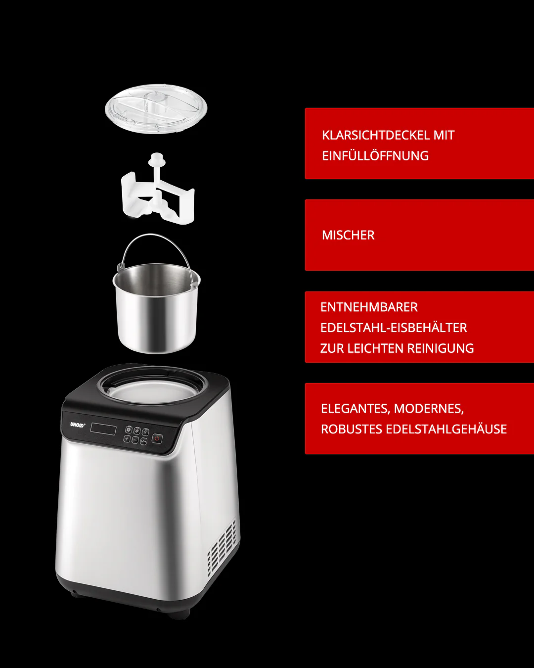 Eismaschine Uno 1,2 L – Kompakter Alleskönner für Eis, Sorbet & Frozen Yogurt