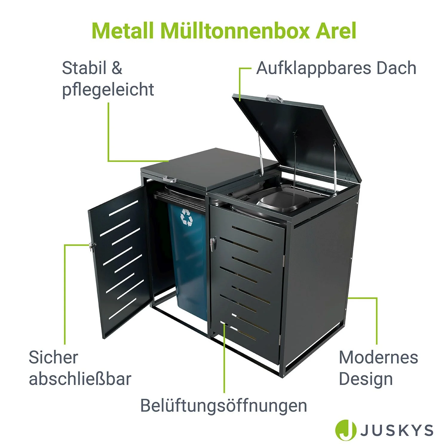 Arel Metall-Müllbox für 2 Mülltonnen – Elegant & Wetterfest