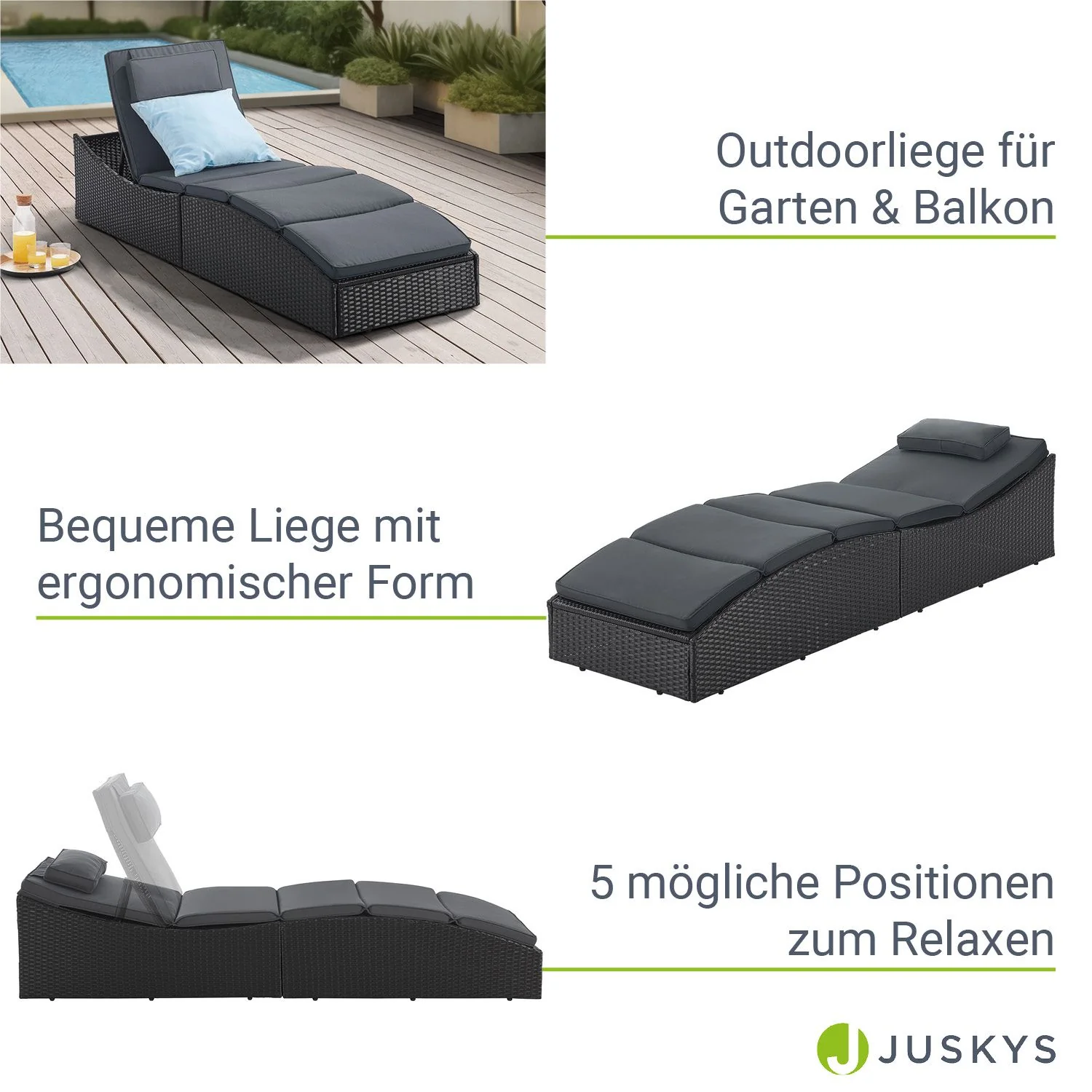 Lamia 2025 – Klappbare Polyrattan Sonnenliege für Garten, Terrasse & Balkon