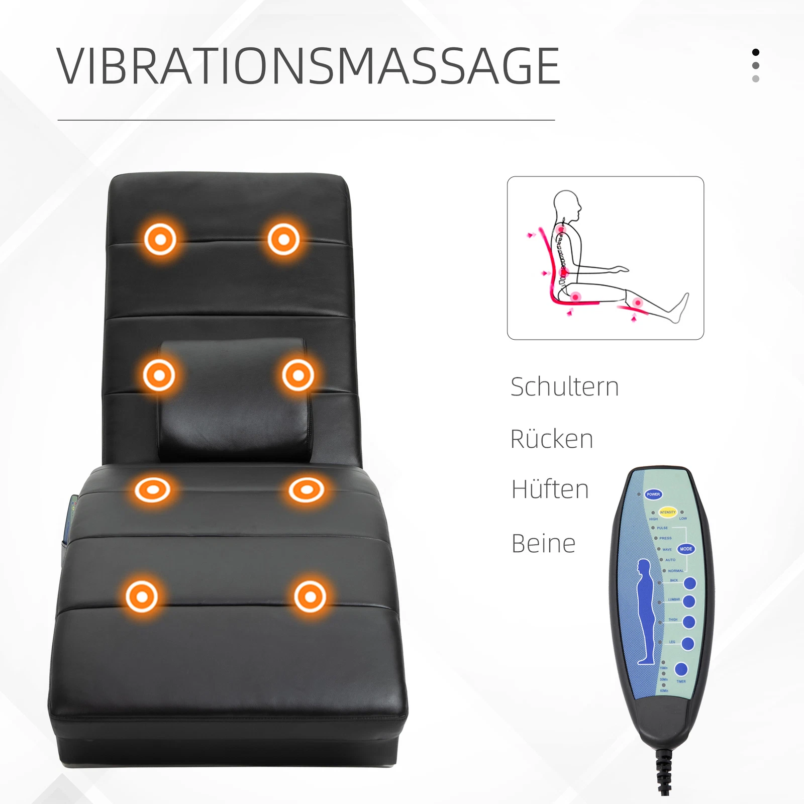 Relaxsessel Loungesessel Chaiselongue Zero-G mit Massagefunktion – Schwarz