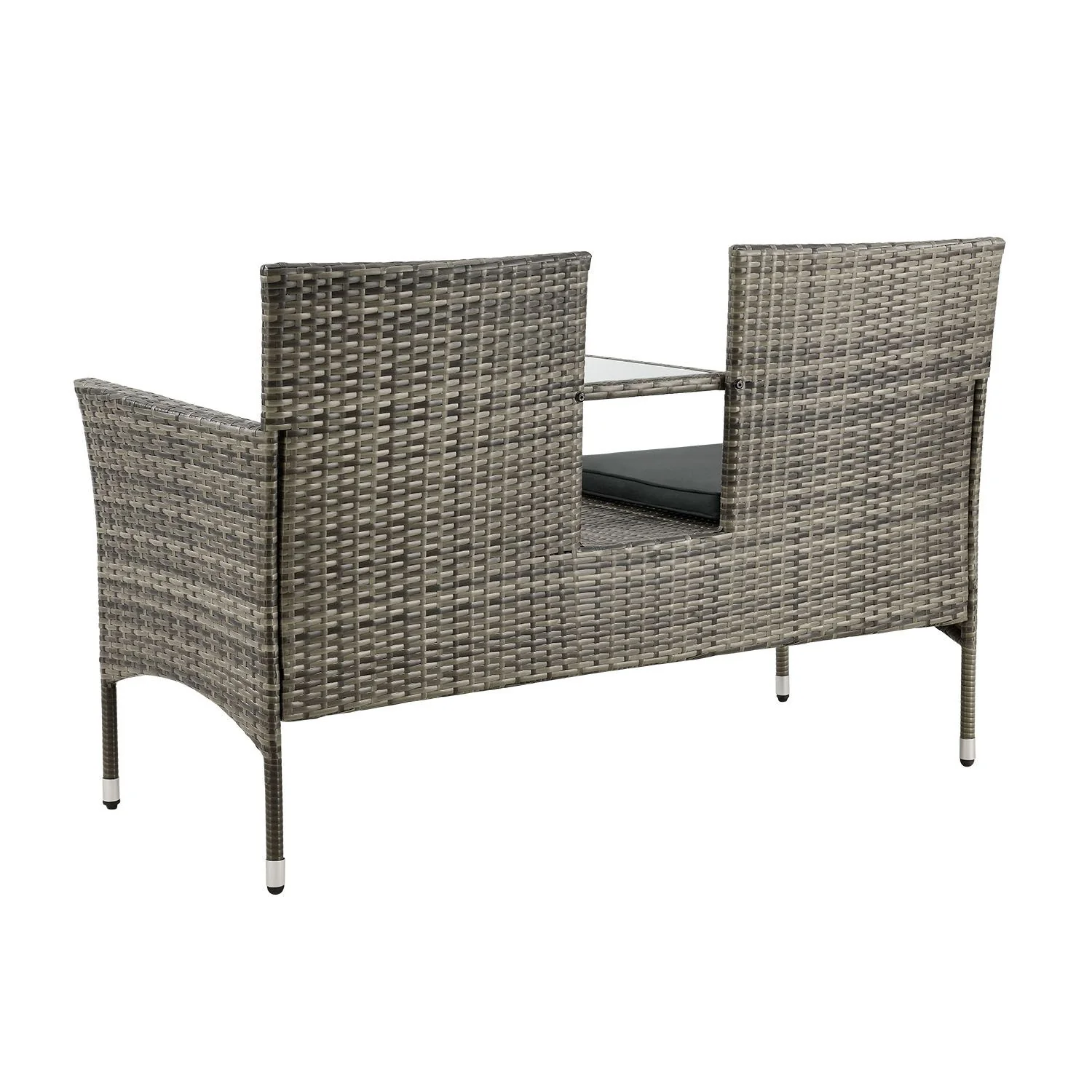 Monaco Polyrattan Bank für 2 Personen – Integrierter Tisch, wetterfest & modern