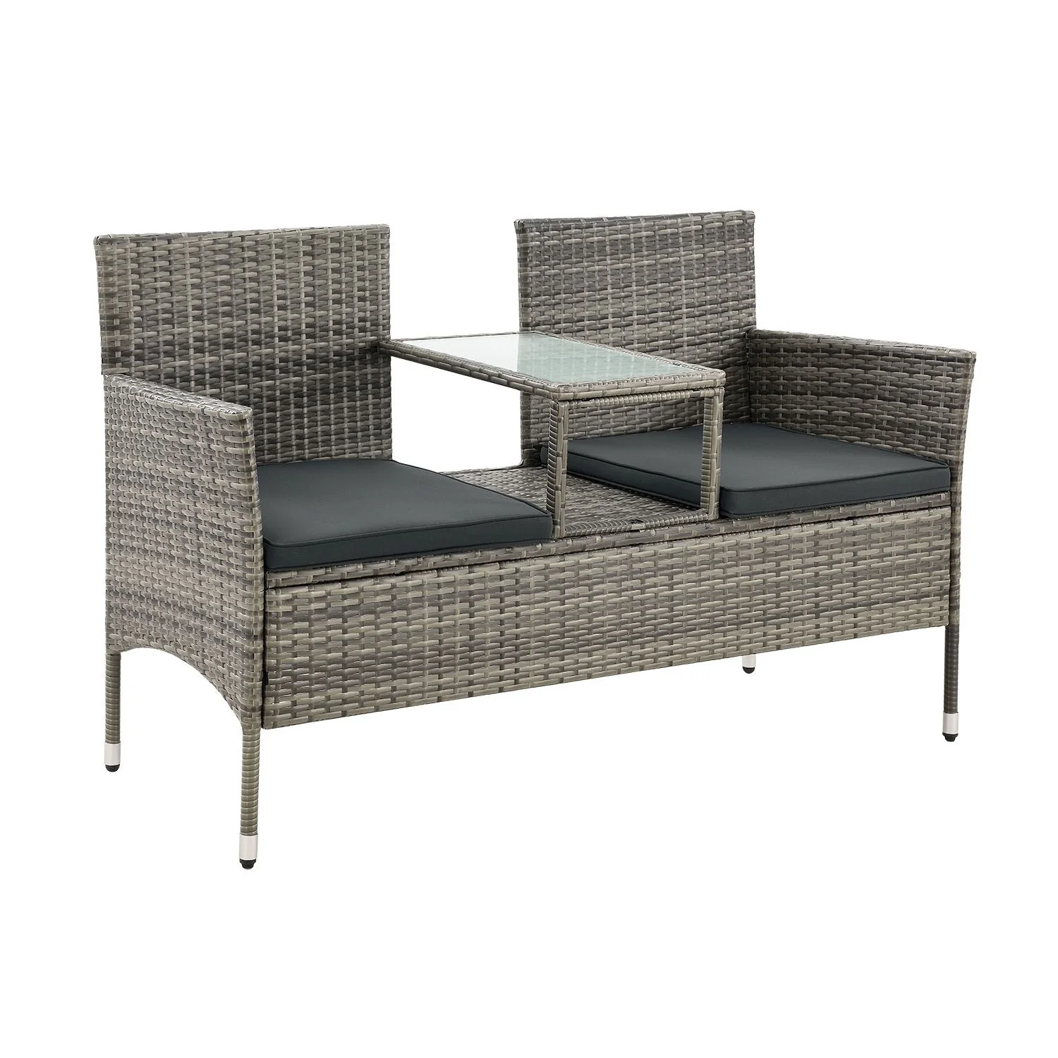 Monaco Polyrattan Bank für 2 Personen – Integrierter Tisch, wetterfest & modern