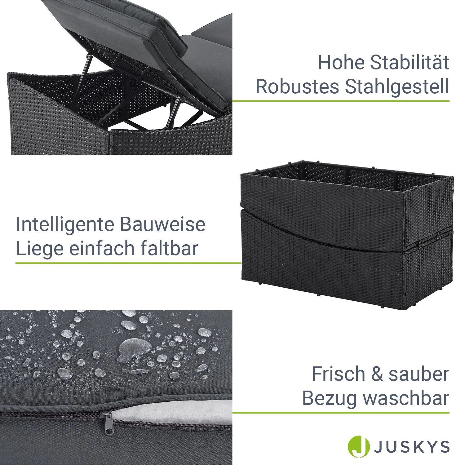 Lamia 2025 – Klappbare Polyrattan Sonnenliege für Garten, Terrasse & Balkon