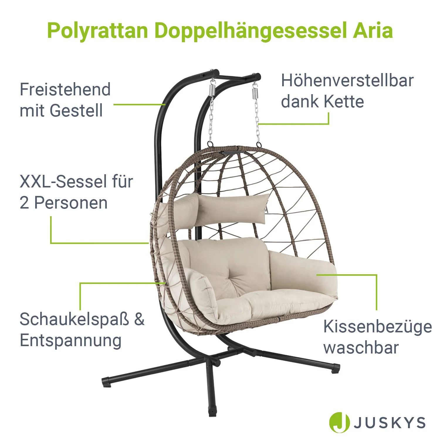 Doppel-Hängesessel AriaXXL aus Polyrattan – Grau
