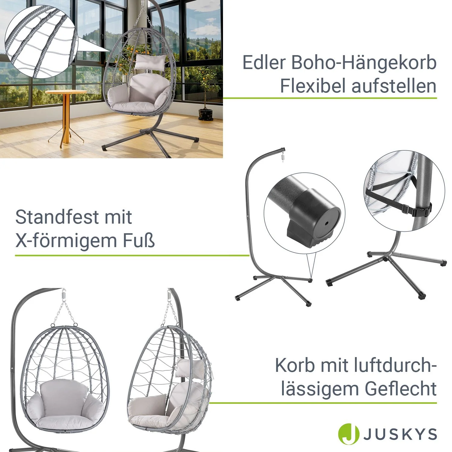 Aria Hängesessel mit Gestell – Lounge-Stil, Rattan, Ergonomisch, Höhenverstellbar