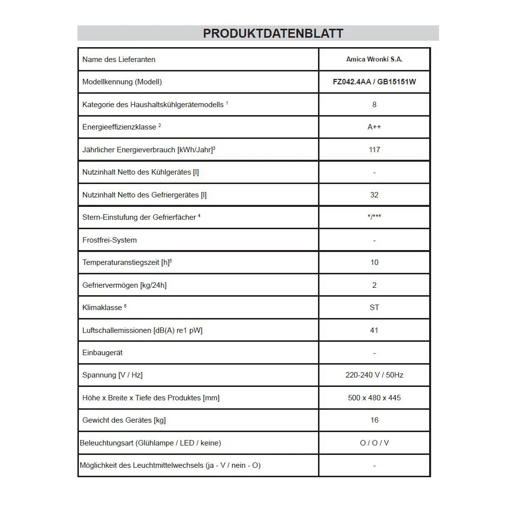 Amica GB15151W 32 L – Kompakter Gefrierschrank in Weiß
