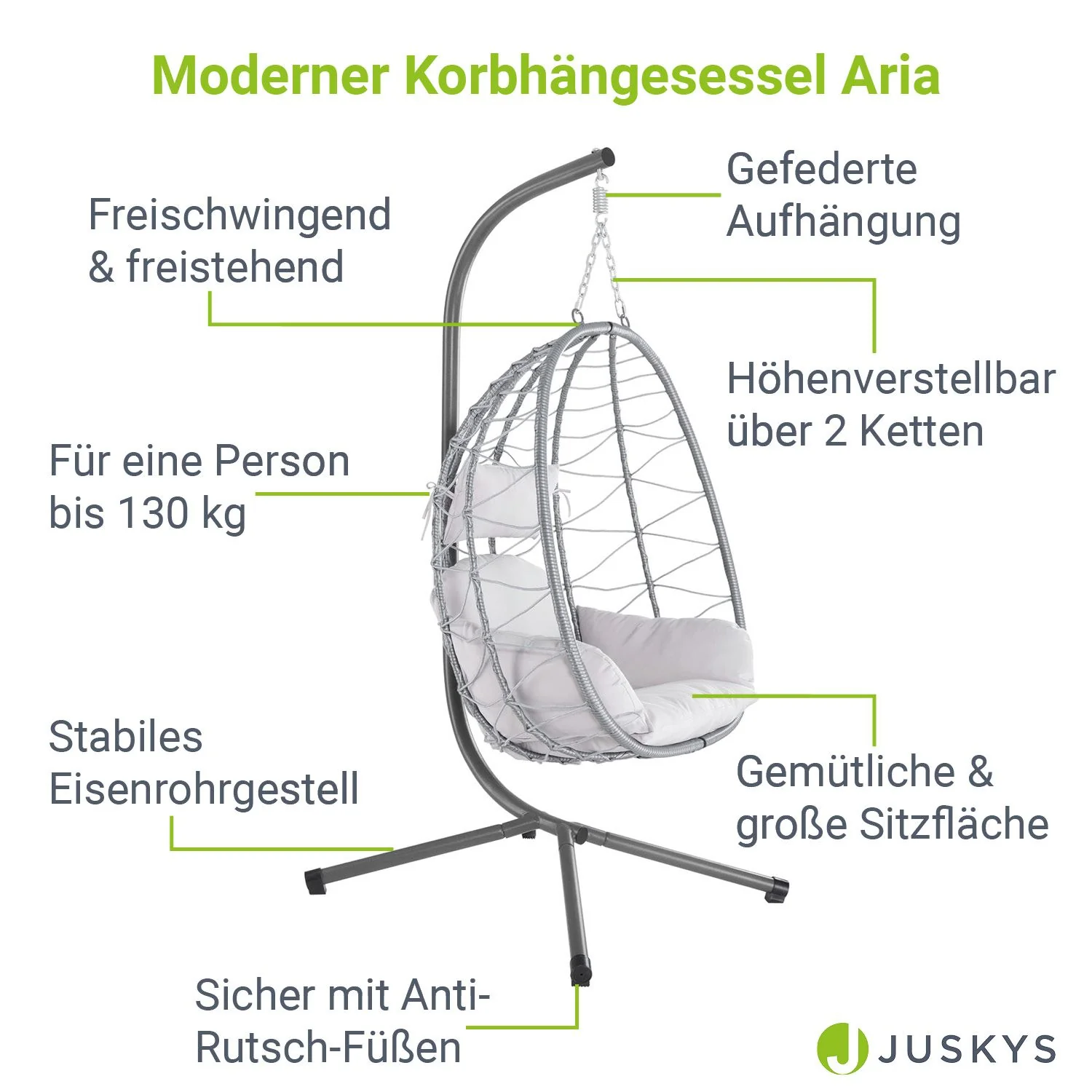 Aria Hängesessel mit Gestell – Lounge-Stil, Rattan, Ergonomisch, Höhenverstellbar