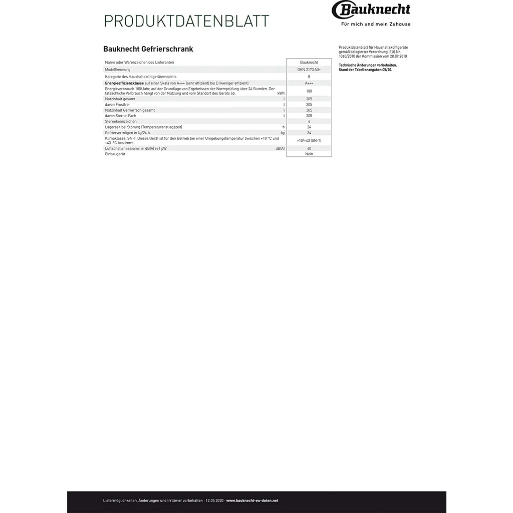 Bauknecht GKN 2173 A3+ – Stand-Gefrierschrank 309 L, NoFrost, A+++